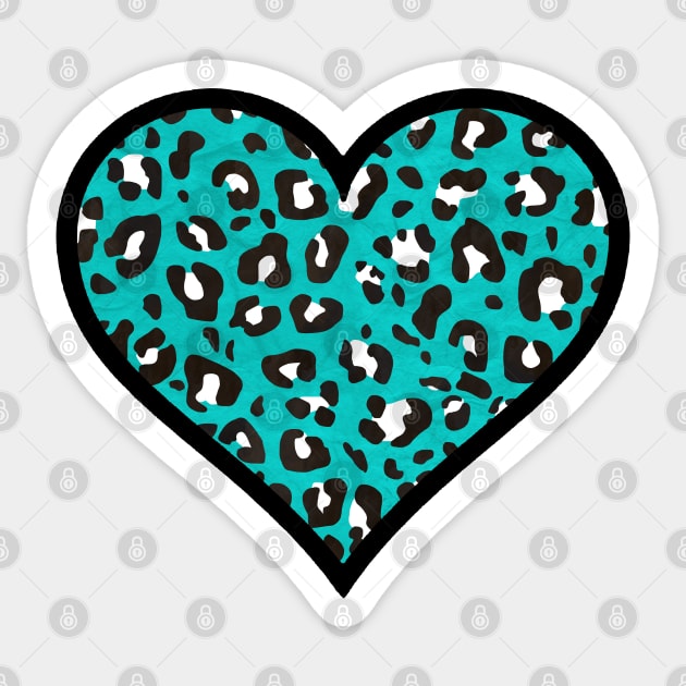 Teal, Black, and White Leopard Print Heart Sticker by bumblefuzzies